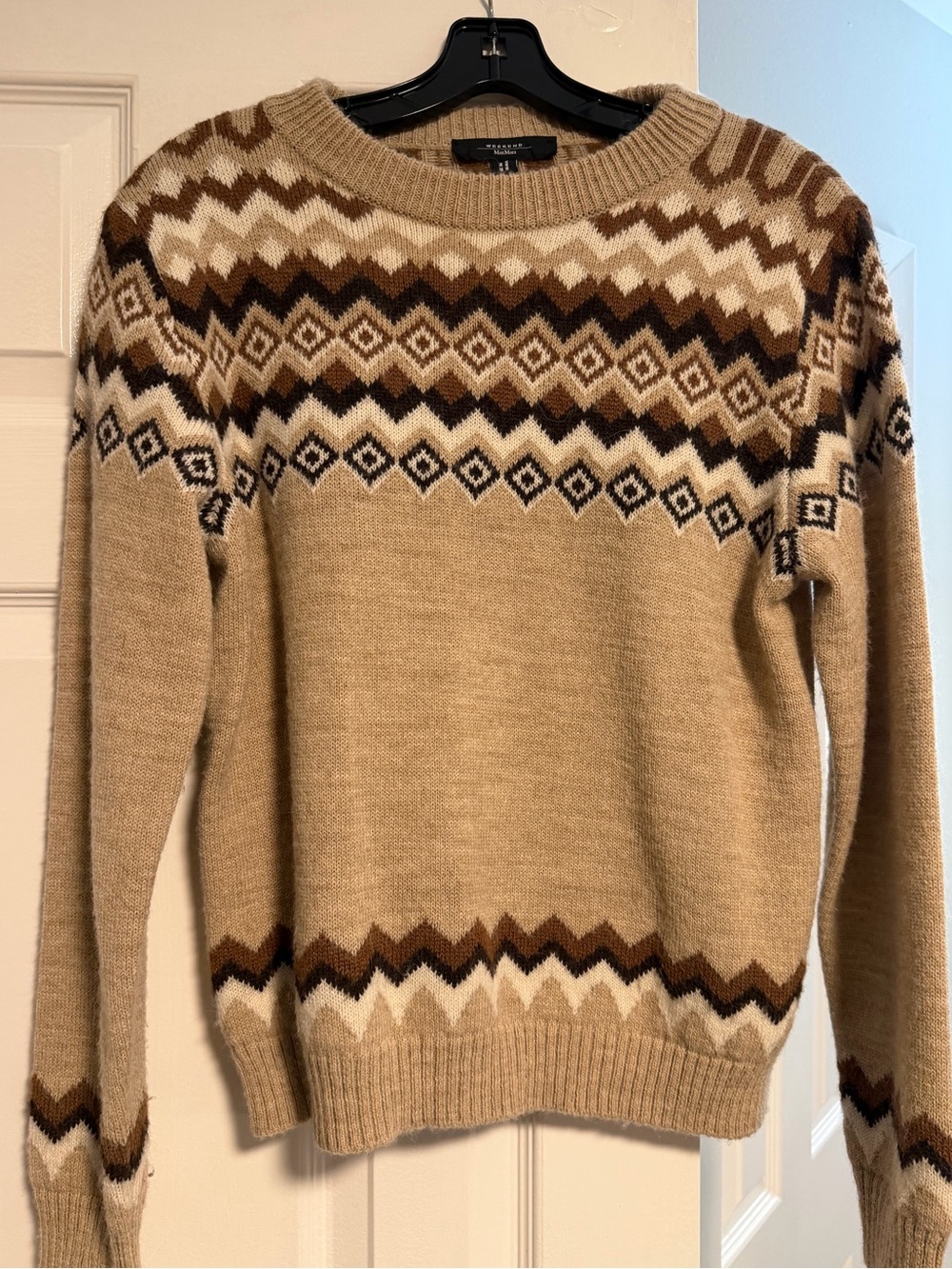 Weekend Max Mara Fair Isle Alpaca Wool Blend Sweater Camel Brown Size M
